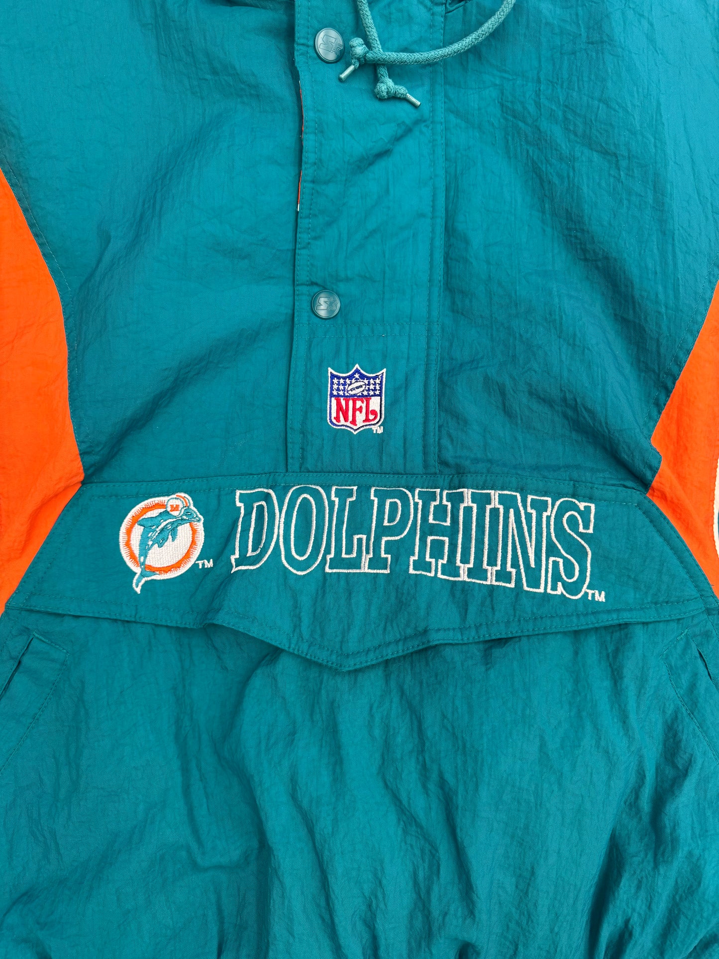 90S MIAMI DOLPHINS STARTER PRO LINE 1/2 ZIP PUFFER JACKET