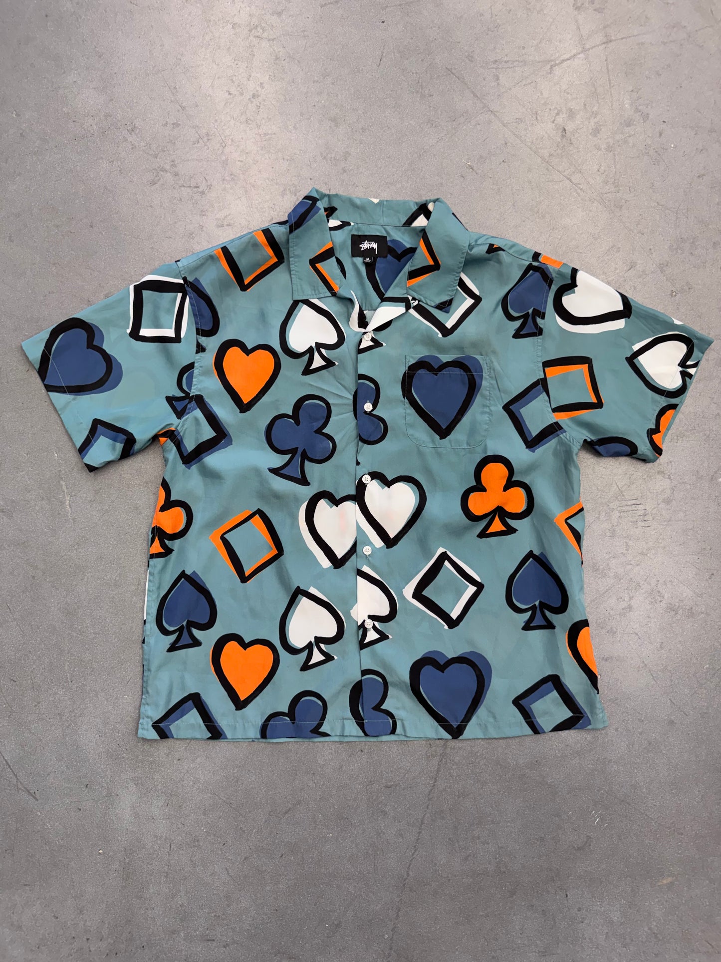 STUSSY JAPAN SILKY CARD SUITS BUTTON UP SHIRT - (M)