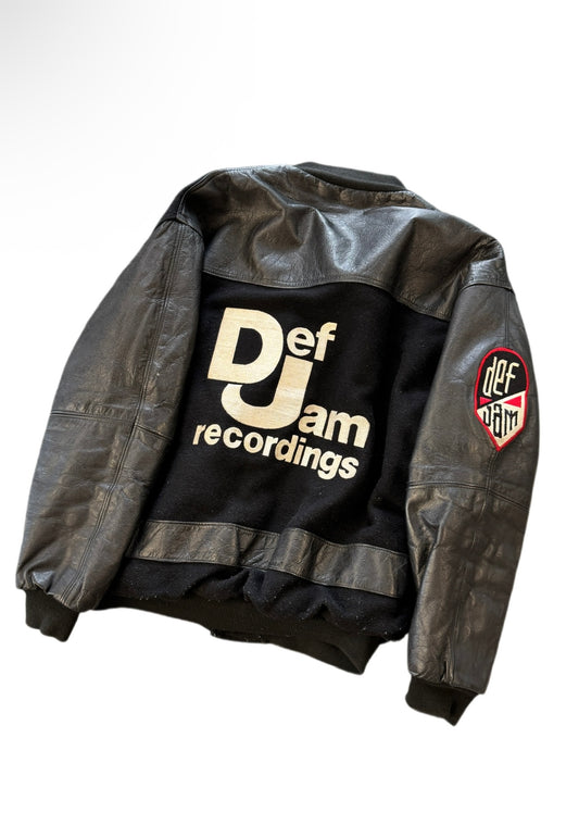 DEF JAM RECORDINGS EMBROIDRED NEEDLE LEATHER VARSITY JACKET