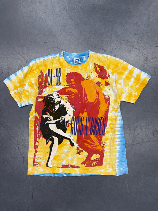 91-92 GUNS N ROSES ILLUSION TOUR TIE-DYE TEE (LIQUID BLUE TAG)