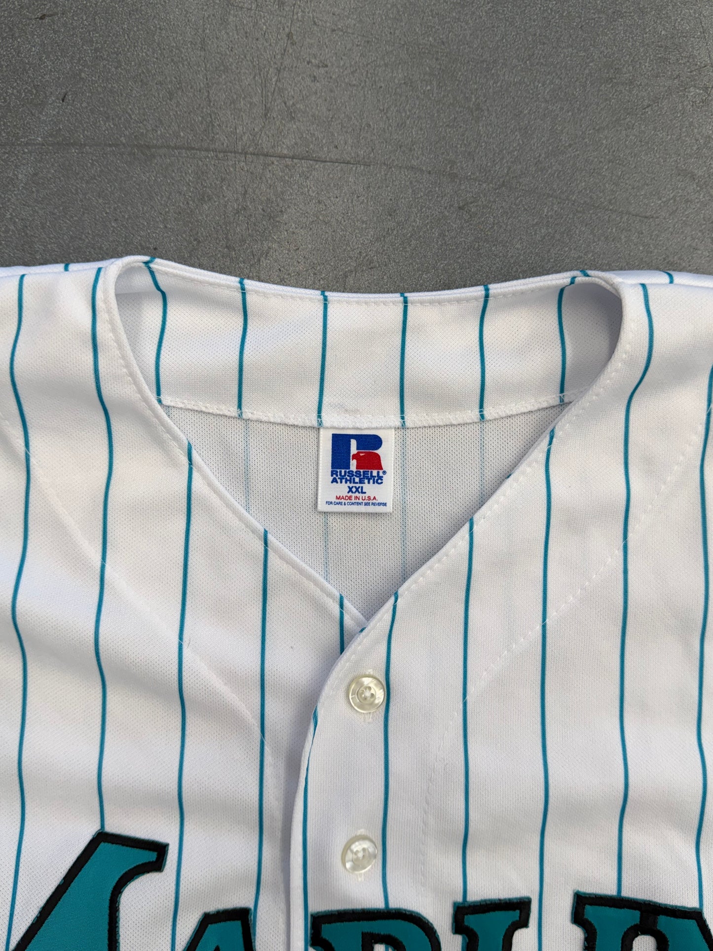 1997 FLORIDA MARLINS  RUSSELL ATHLETIC PINSTRIPE BASEBALL JERSEY