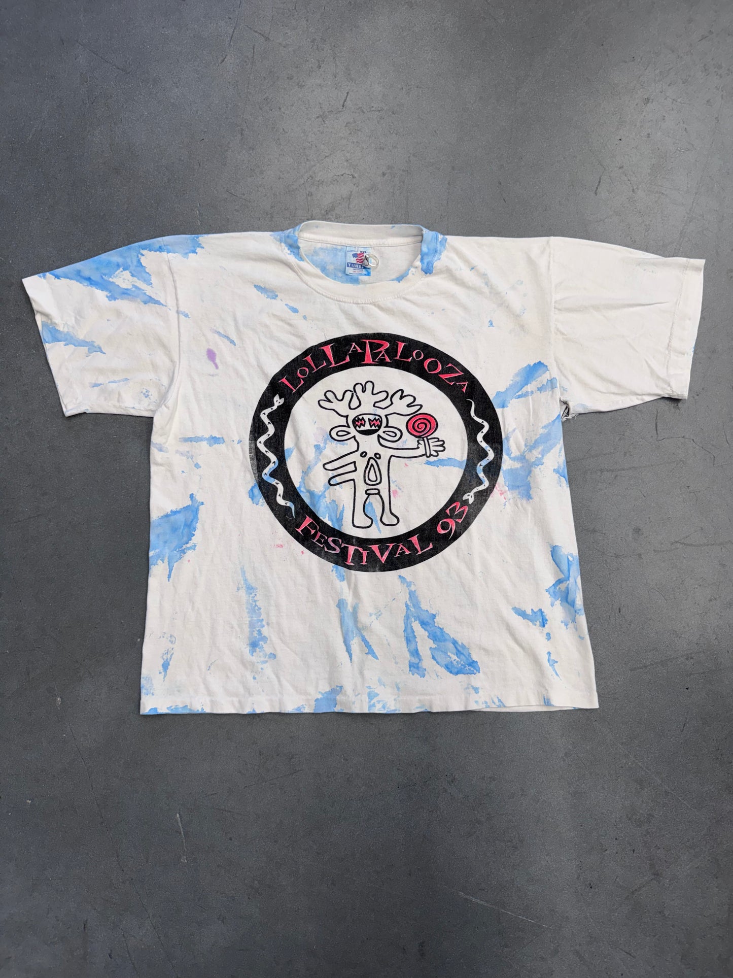 1993 LOLLAPALOOZA FESTIVAL 93 PARKING LOT BOOT TIE-DYE TEE (T-AMERICA TAG)