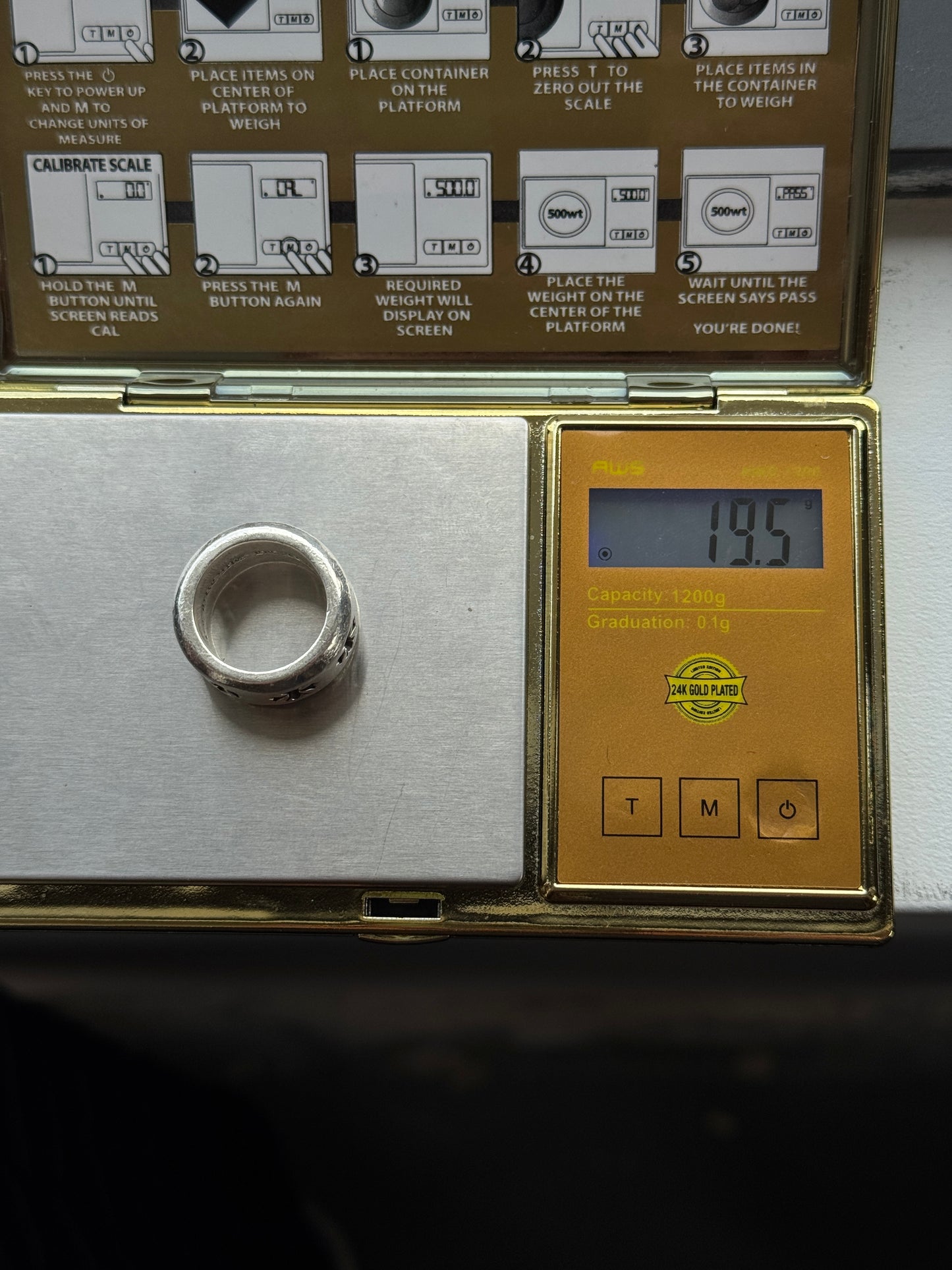 CHROME HEARTS NEGATIVE TINY PLUS THICK BAND SILVER RING (SIZE 6) (19.5 GRAMS)