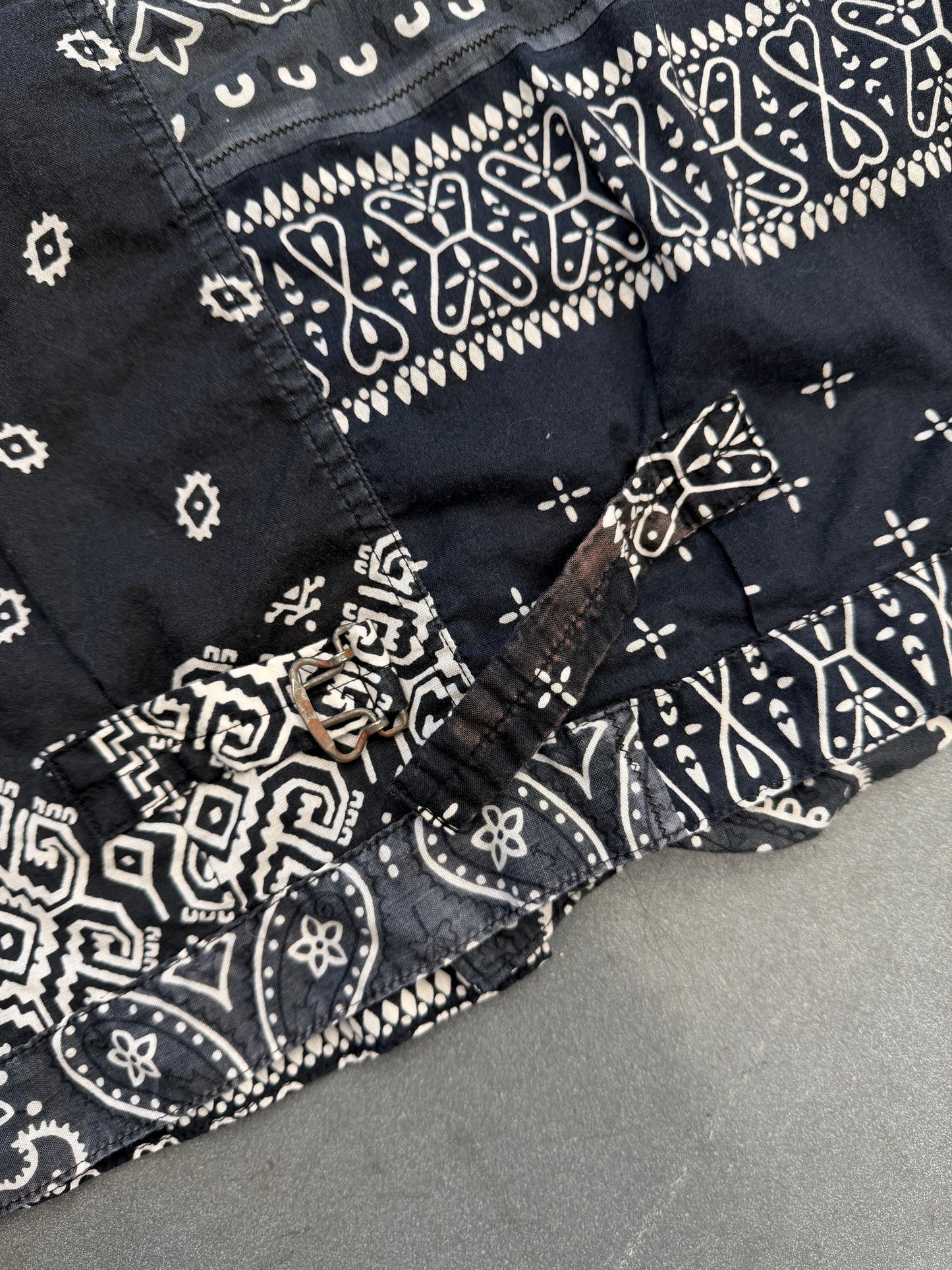 KAPITAL BLACK BANDANA-PRINT PATCHWORK COTTON BUTTON-UP LS SHIRT