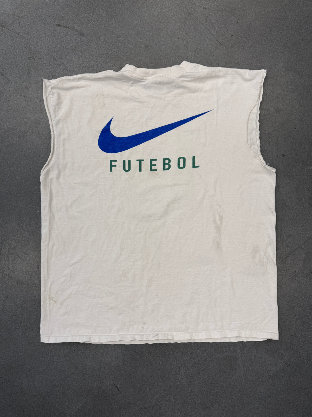 90S NIKE BRAZIL JUST DO IT CUT OFF SOCCER TEE (WHITE/RED NIKE TAG)