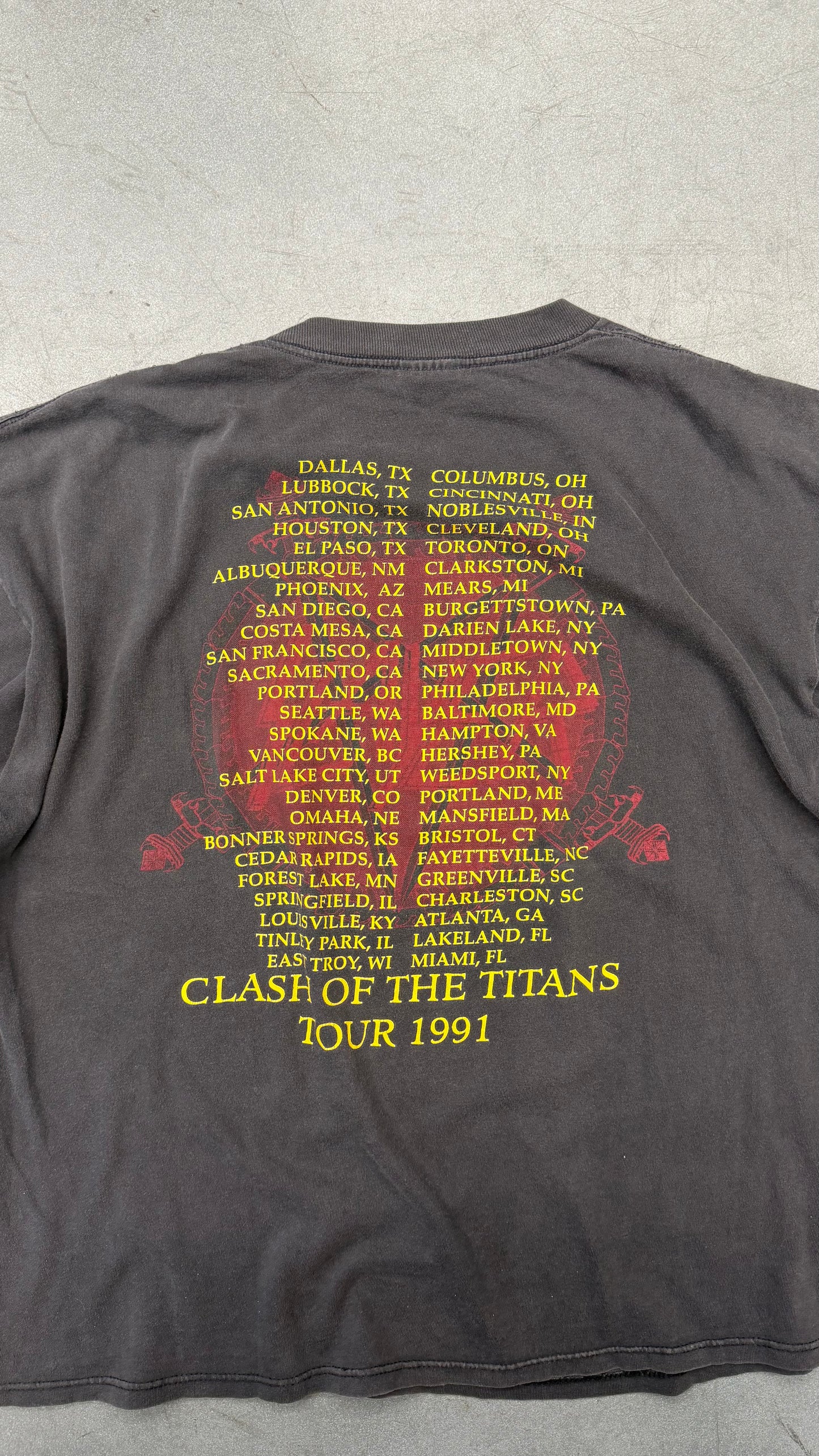 1991 SLAYER TWO FACES INFUSED CLASH OF THE TITANS TOUR TEE (BROCKUM TAG)