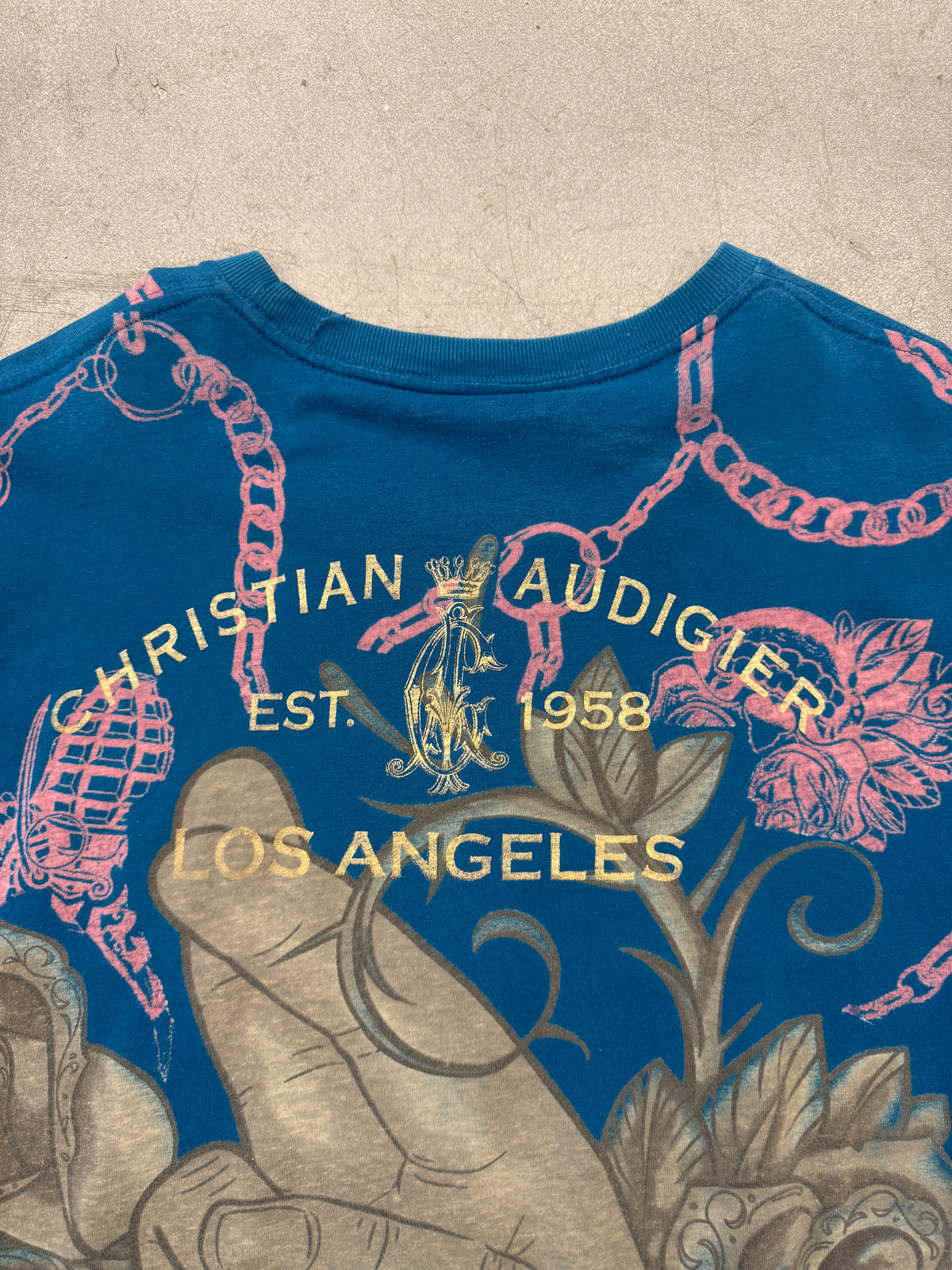 CHRISTIAN AUDIGIER PRAYING 2 FINGERS BLUE TEE