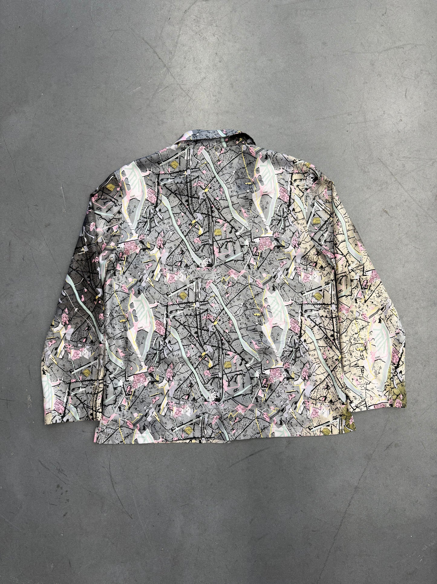 FENDI MAP SILK BUTTON-UP LONG SLEEVE SHIRT