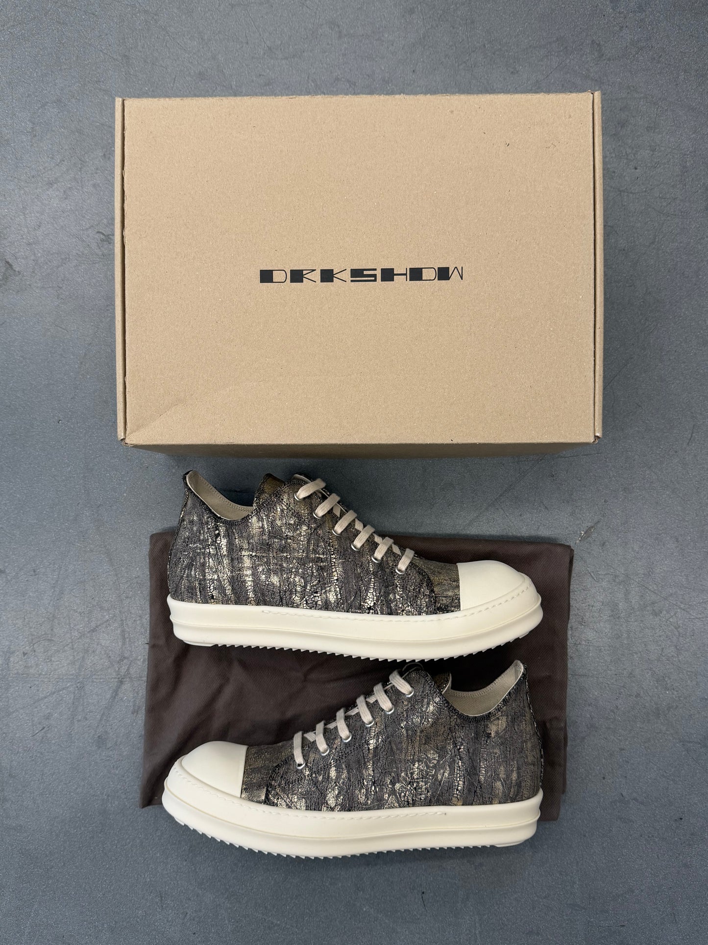 RICK OWENS DRKSHDW LOW-TOP  RAMONES SNEAKS - DARK GOLD