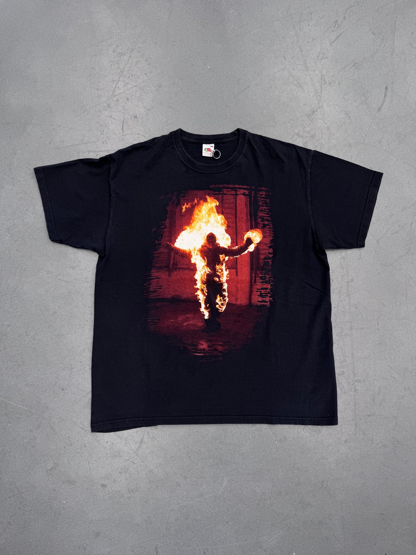 Y2K RAMMSTEIN FLAMING BURNING MAN TEE (FOTL TAG)