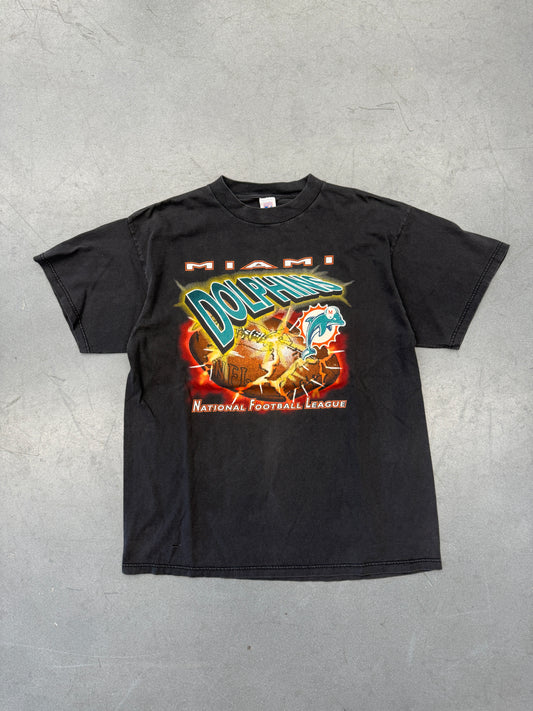 90S MIAMI DOLPHINS EXPLODING FOOTBALL TEE (LOGO 7 TAG)