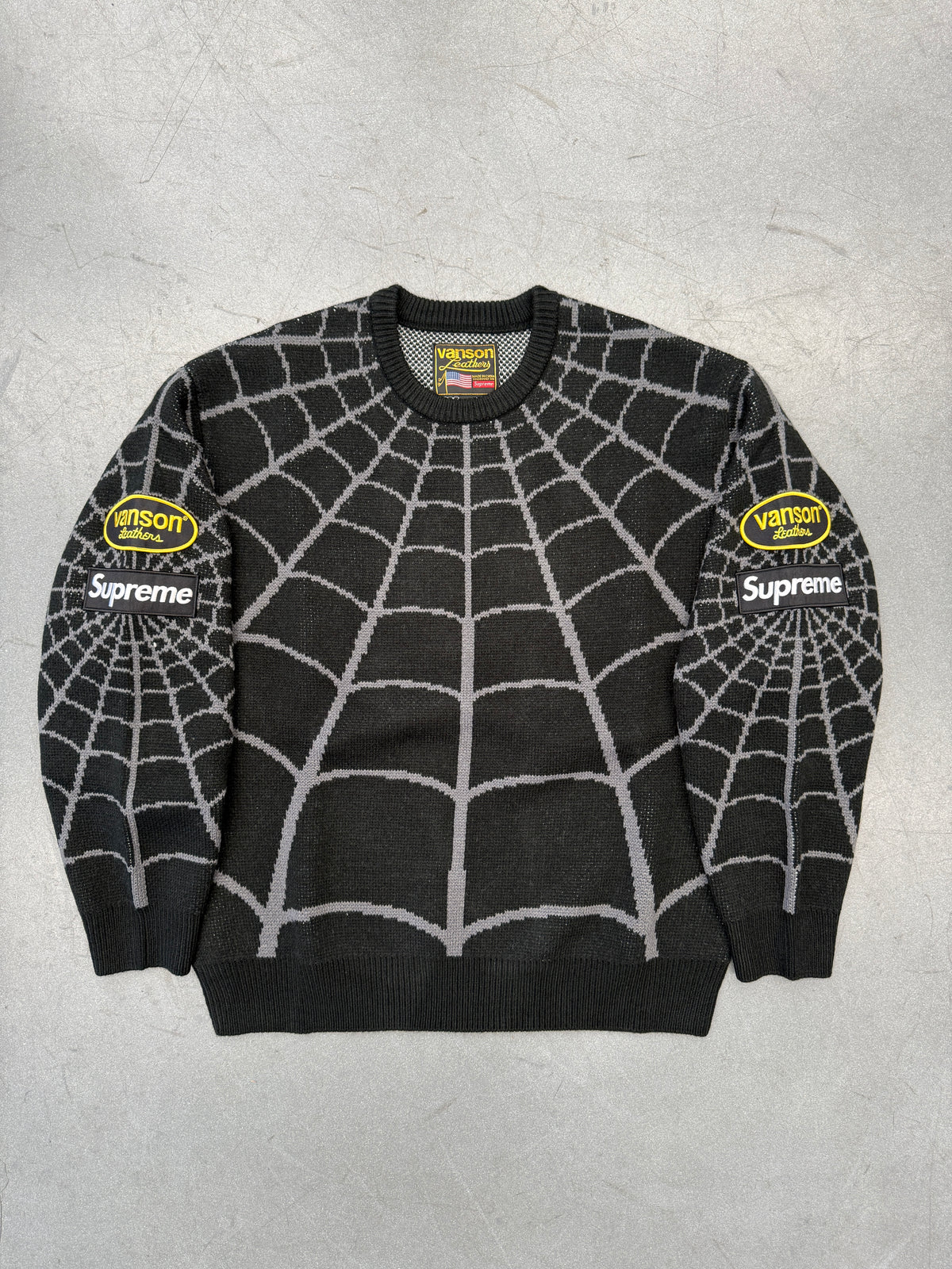 SS26 SUPREME VANSON LEATHERS SPIDER-MAN SWEATER - BLACK