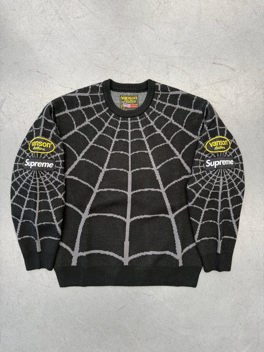 SS26 SUPREME VANSON LEATHERS SPIDER-MAN SWEATER - BLACK