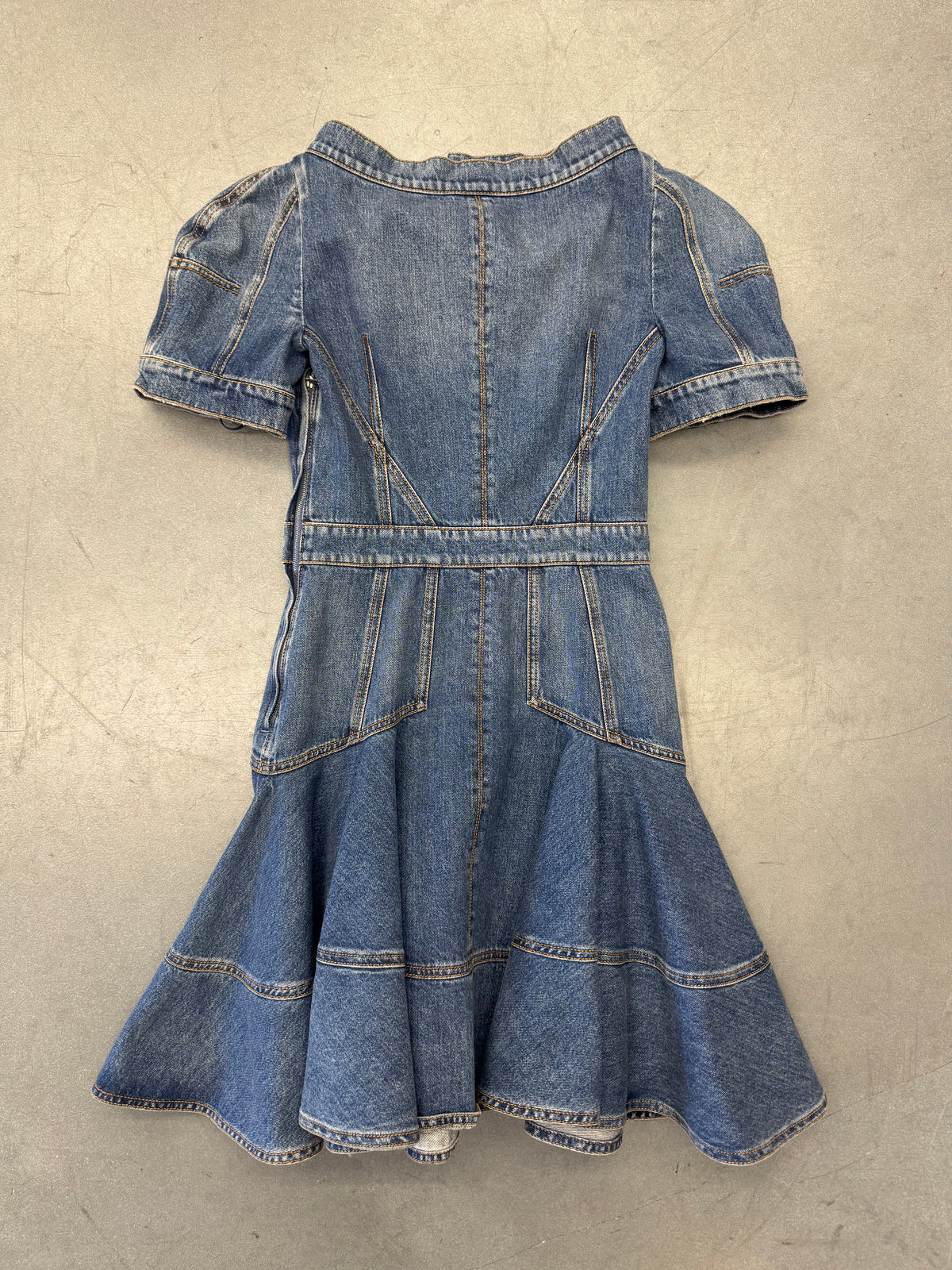 2021 ALEXANDER MCQUEEN OPEN NECK DENIM MINI DRESS