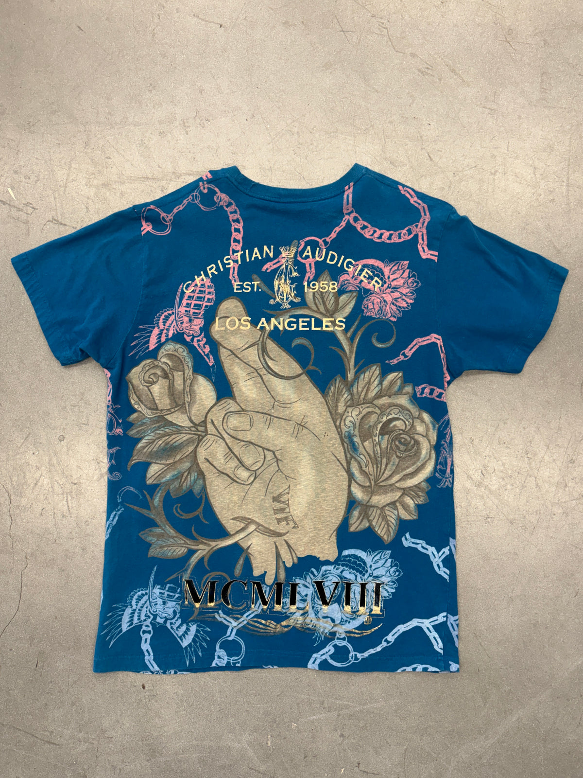 CHRISTIAN AUDIGIER PRAYING 2 FINGERS BLUE TEE