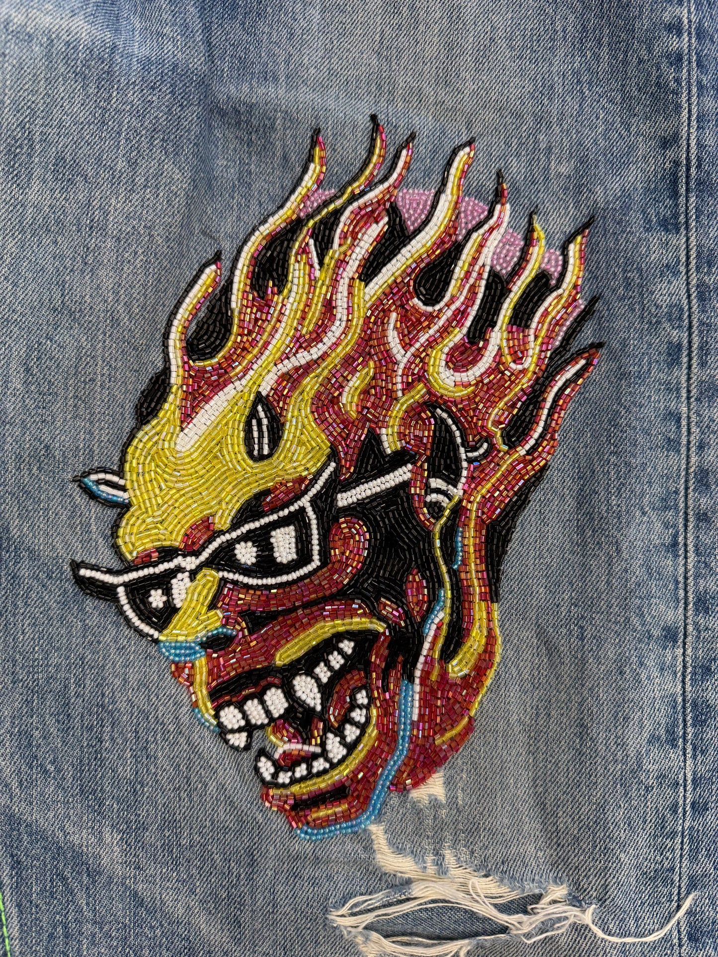BETTER WITH AGE SHAM HAND-BEADED DOUBLE-WIDE DENIM