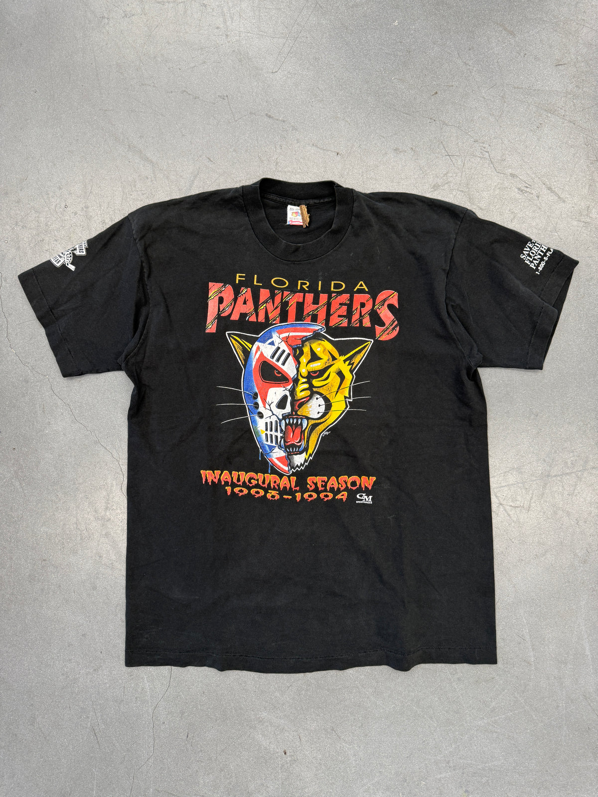1993-1994 FLORIDA PANTHERS INAUGURAL SEASON PANTHER MASK TEE (FOTL TAG)