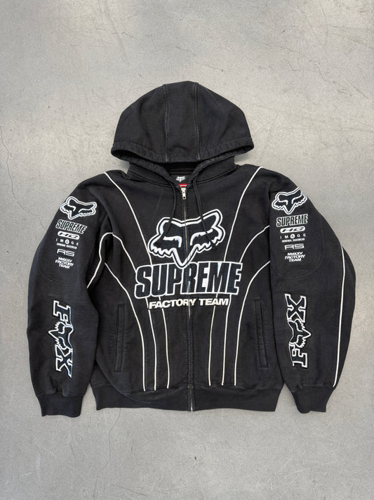 FW25 SUPREME FOX RACING ZIP-UP HOODED SWEATSHIRT - BLACK