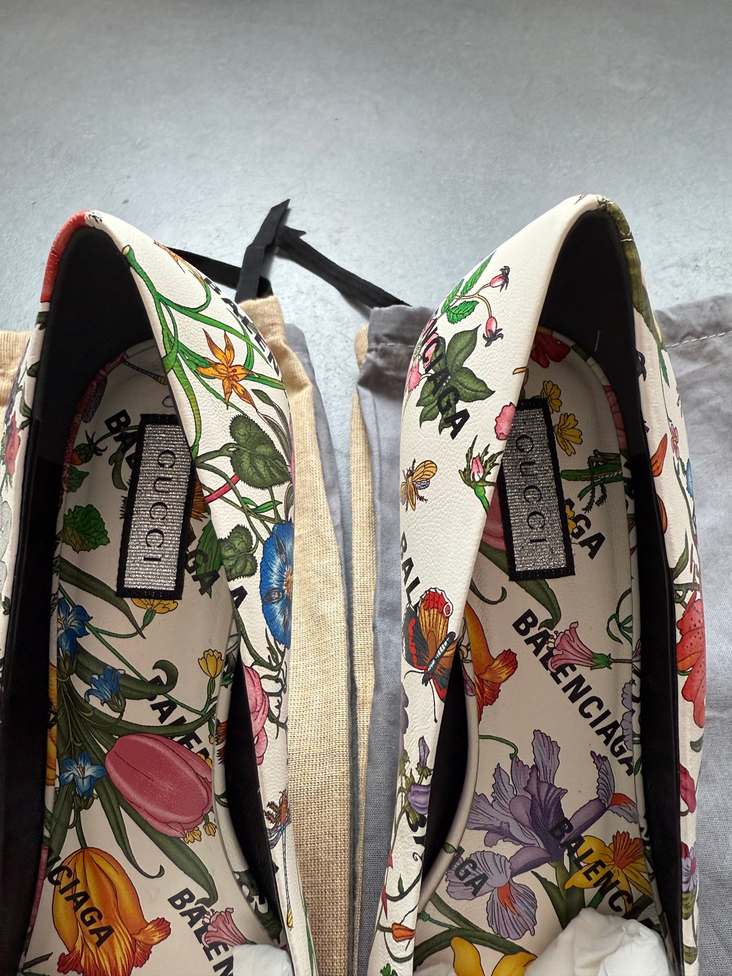 SIZE 40 FW21 GUCCI X BALENCIAGA THE HACKER PROJECT KNIFE PUMPS FLORA LEATHER HEELS (LIGHTLY PRE-OWNED WITH DUSTBAG) (TANIA)