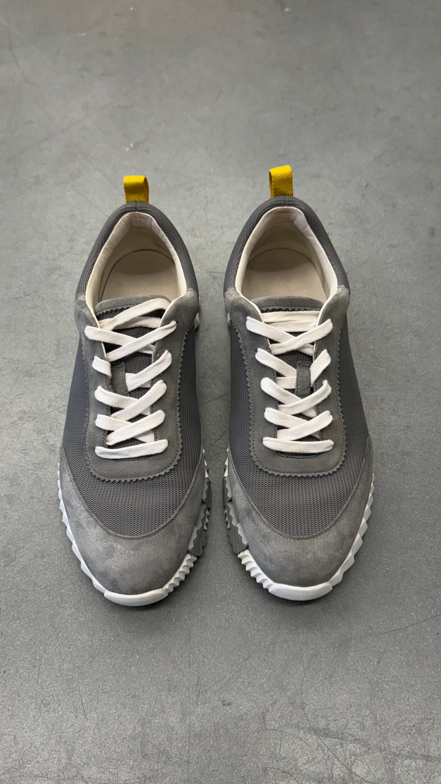 HERMES BOUNCING SNEAKER SUEDE GOATSKIN LEATHER - SMOKY GRAY/YELLOW SIZE 43 (WITH BOX)
