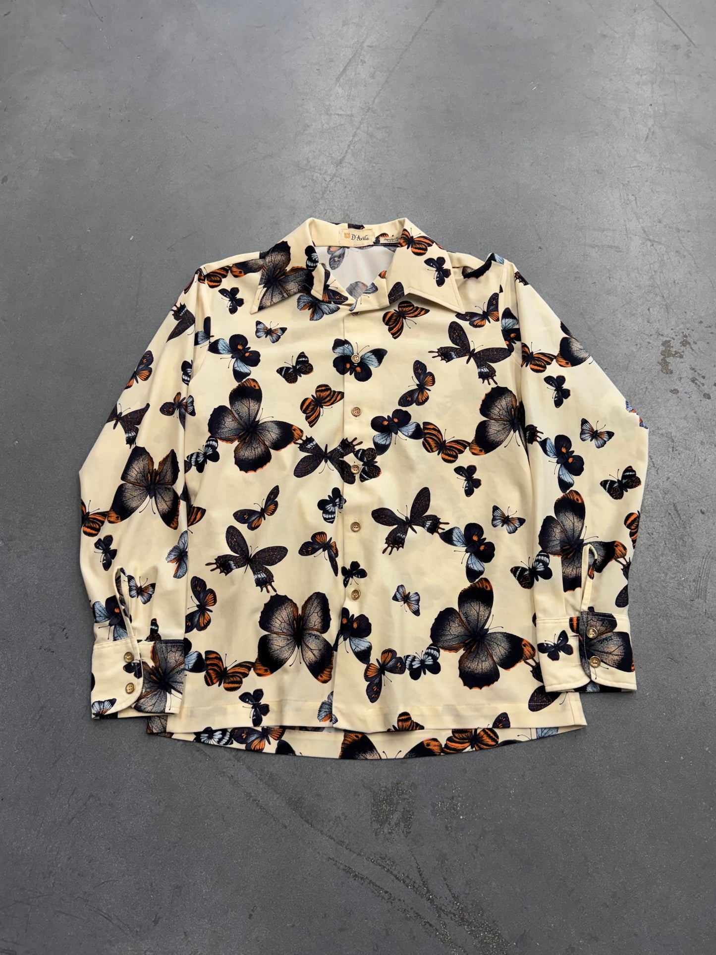 ‘70s D'AVILA BUTTERFLY PRINT LONG SLEEVE BUTTON-UP SHIRT