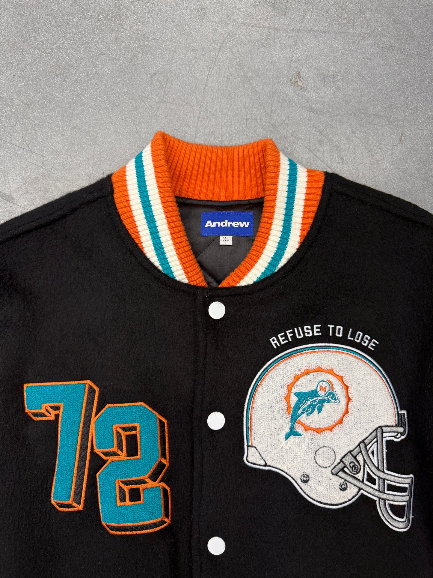 ANDREW MIAMI DOLPHINS 50TH ANNIVERSARY VARSITY JACKET