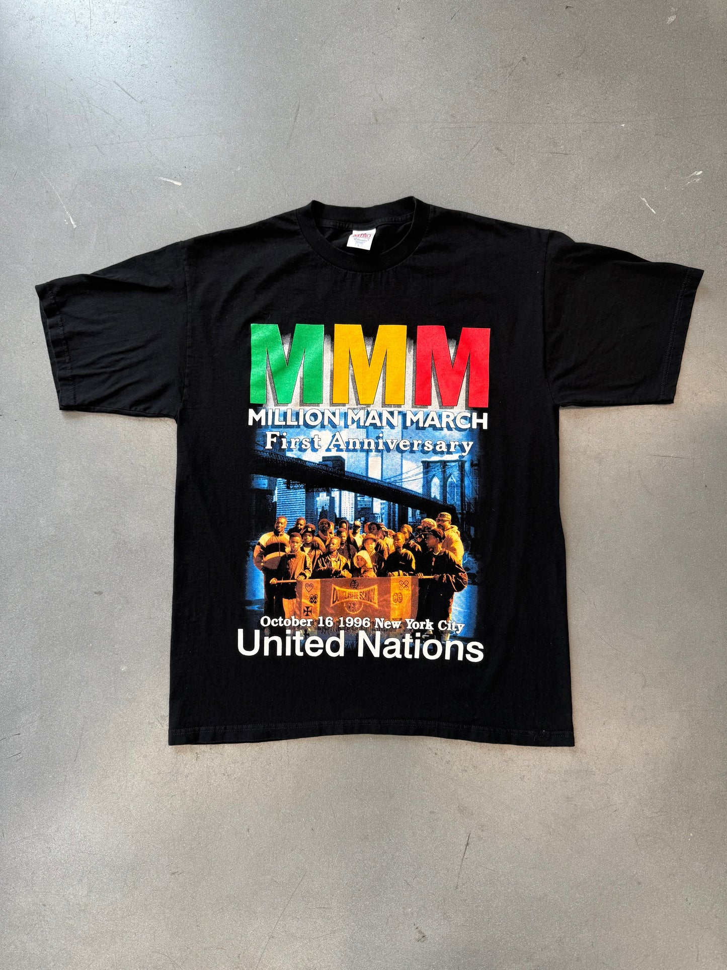 1996 MMM MILLION MAN MARCH UNITED NATIONS ONE IN A MILLION RAP TEE (MIRO TAG)
