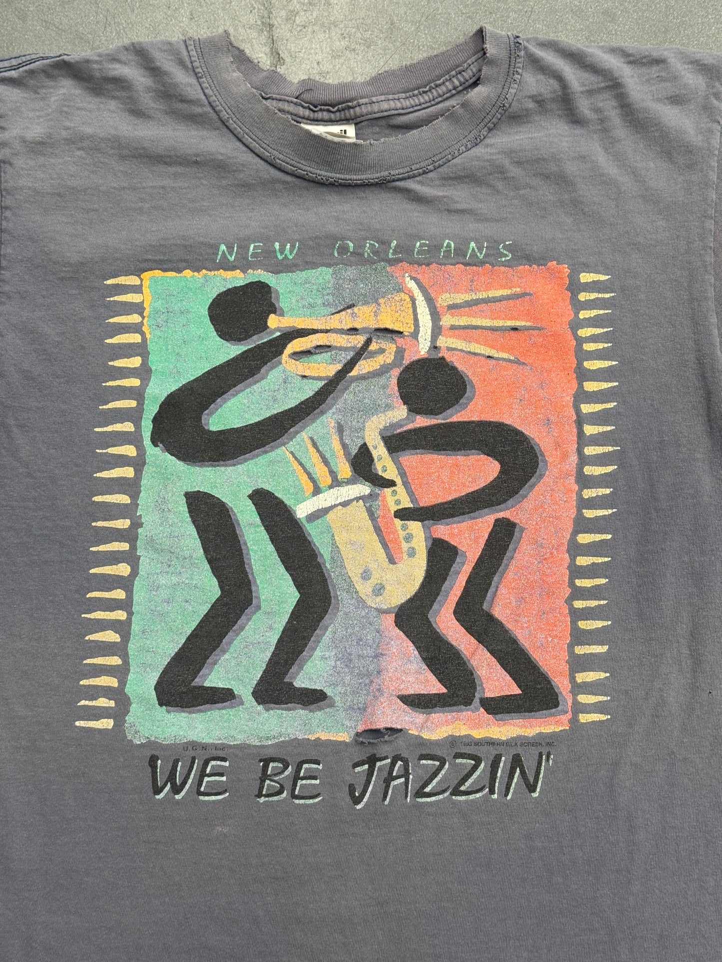 90S DISTRESSED NEW ORLEANS "WE BE JAZZIN'" TEE (ANVIL TAG)