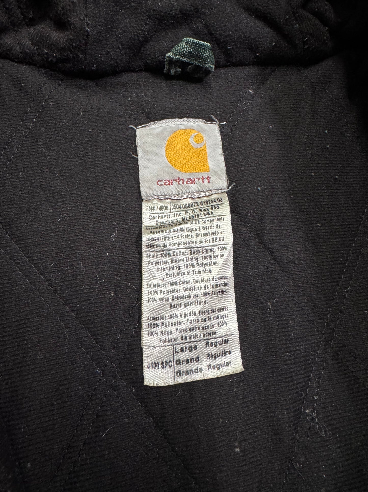 2000'S CARHARTT INSULATED CANVAS HOODIE - DARK GREEN (GREEN WAIST CUFF) (J130SPC L)