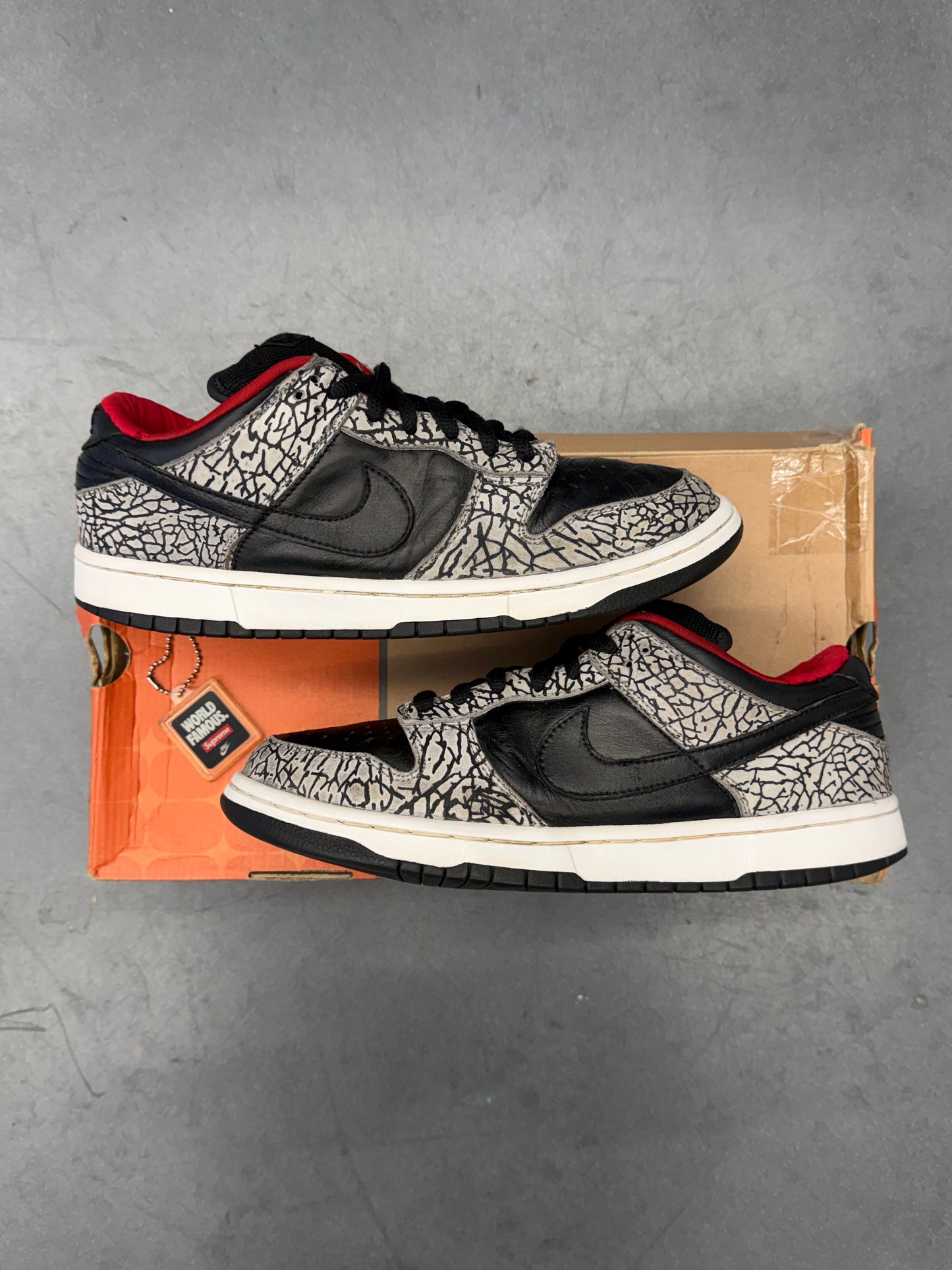 2002 NIKE DUNK LOW PRO SB SUPREME 'BLACK CEMENT' (W/ REPLACEMENT BOX)