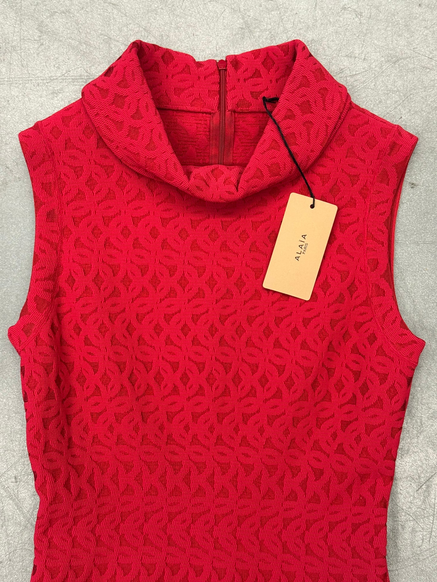 ALAIA JACQUARD SLEEVELESS DRESS - RED
