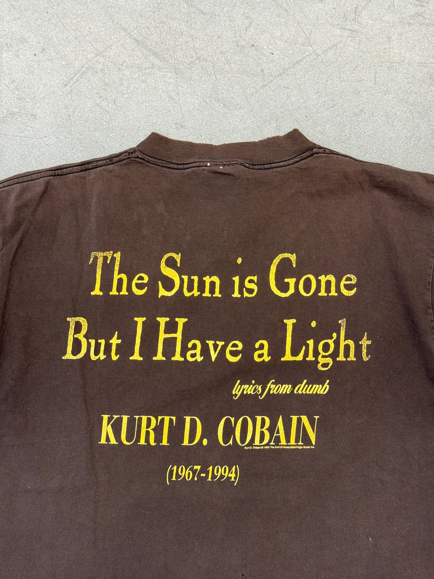 1994 KURT COBAIN MTV UNPLUGGED "THE SUN IS GONE BUT I HAVE A LIGHT" MEMORIAL TEE (TULTEX TAG)