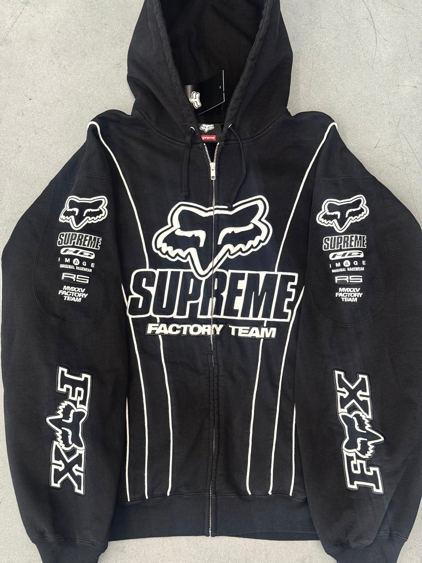 FW25 SUPREME FOX RACING ZIP-UP HOODED SWEATSHIRT - BLACK