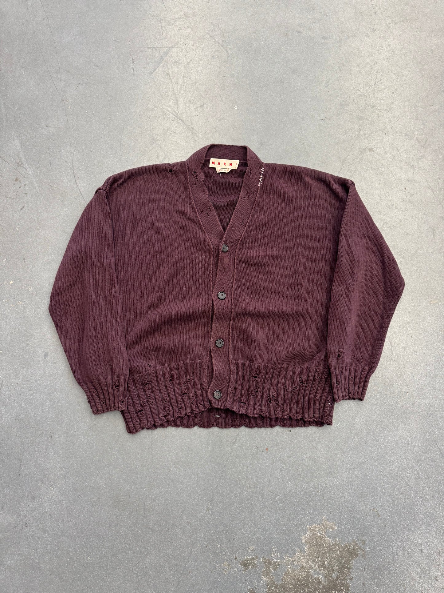 MARNI V-NECK DISTRESSED CARDIGAN