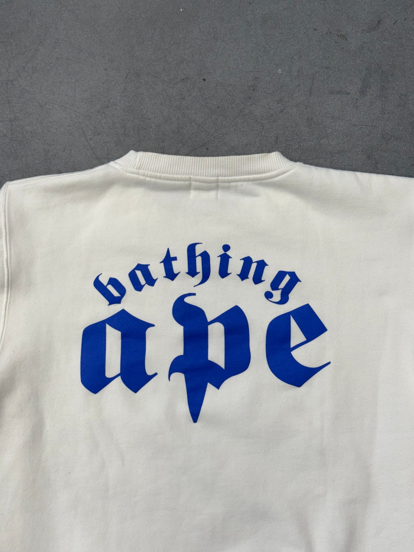 VINTAGE BAPE ICONIC WARFARE BIG HEAD CREWNECK - WHITE/BLUE