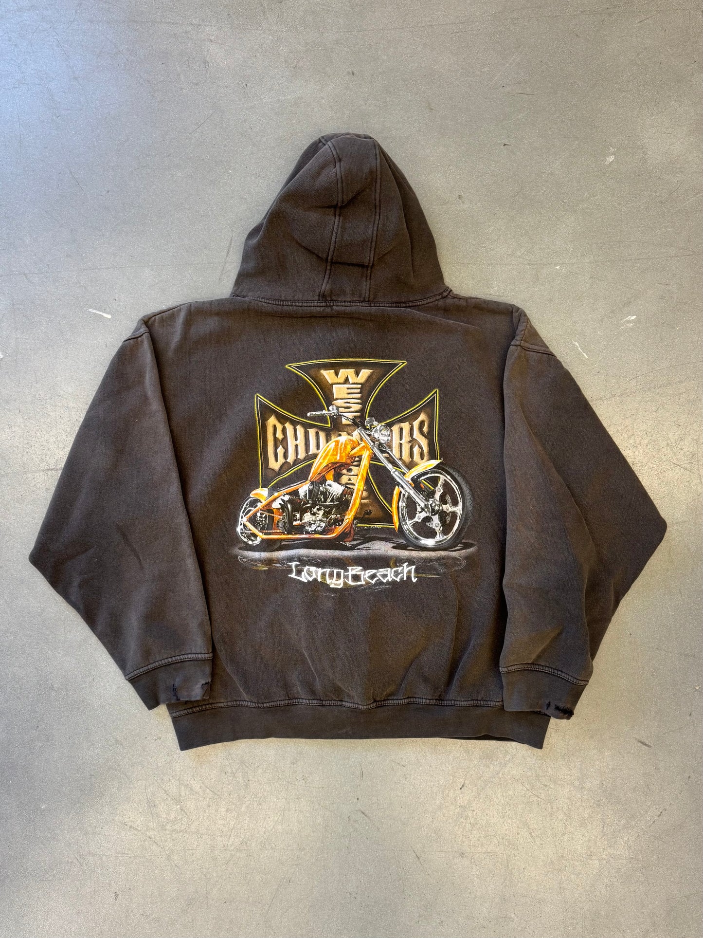 VINTAGE WEST COAST CHOPPERS LONG BEACH ORANGE BIKE PULLOVER HOODIE (JESSE WHO TAG)