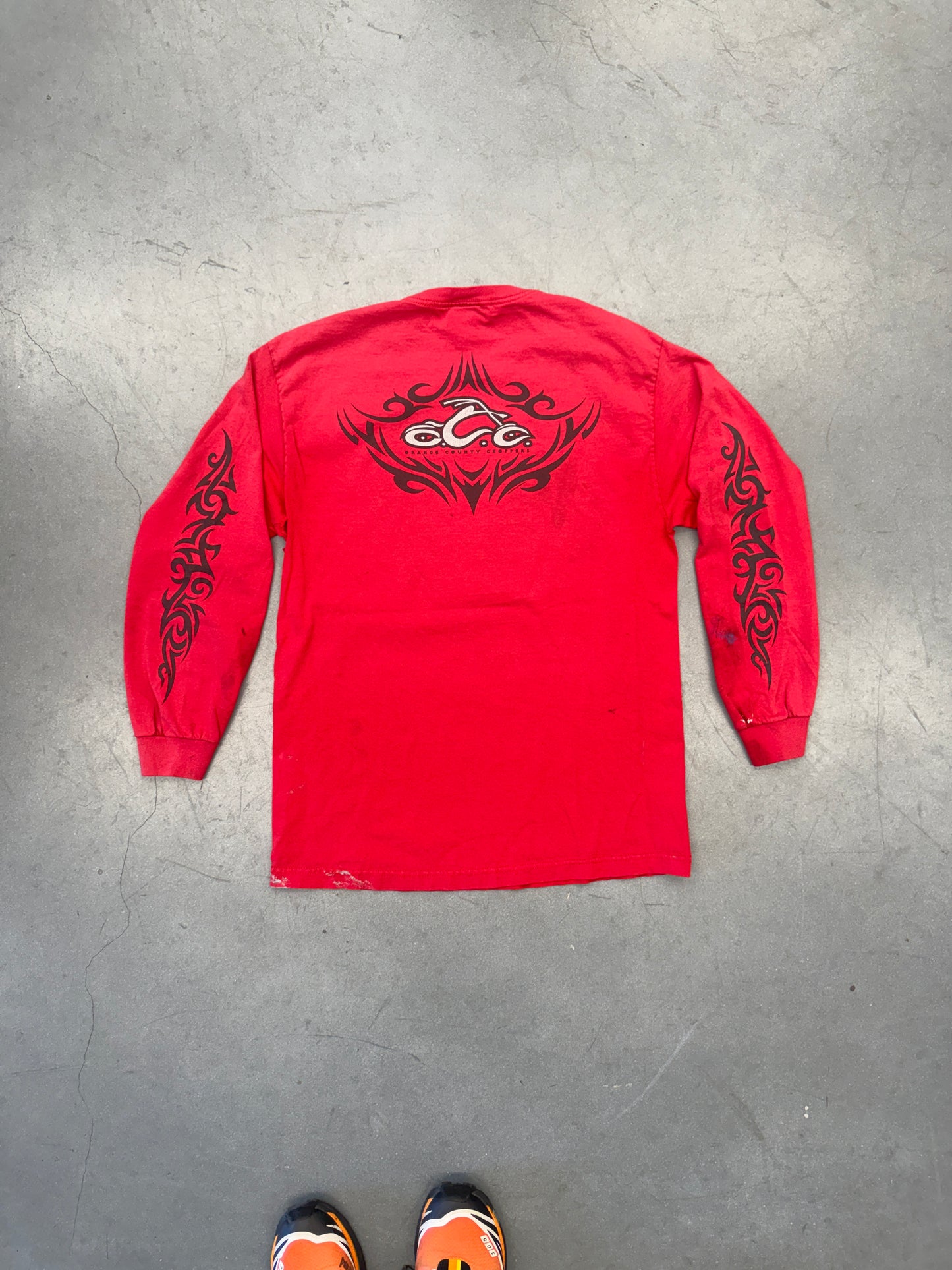 VINTAGE ORANGE COUNTY CHOPPERS TRIBAL LS TEE - RED (DOUBLE TAG)