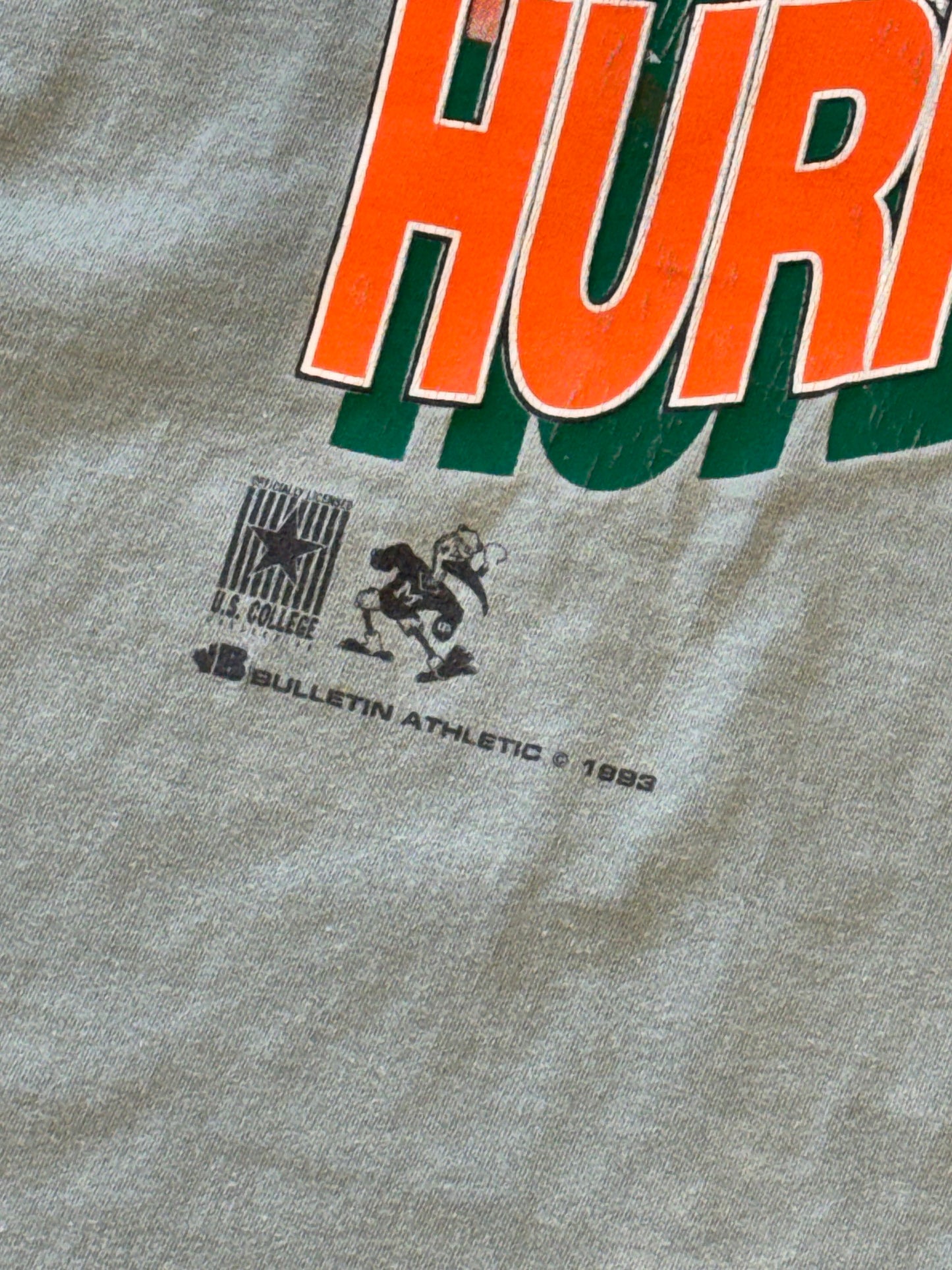 1993 MIAMI HURRICANES SMOKING SEBASTIAN TEE (BULLETIN ATHLETIC TAG)