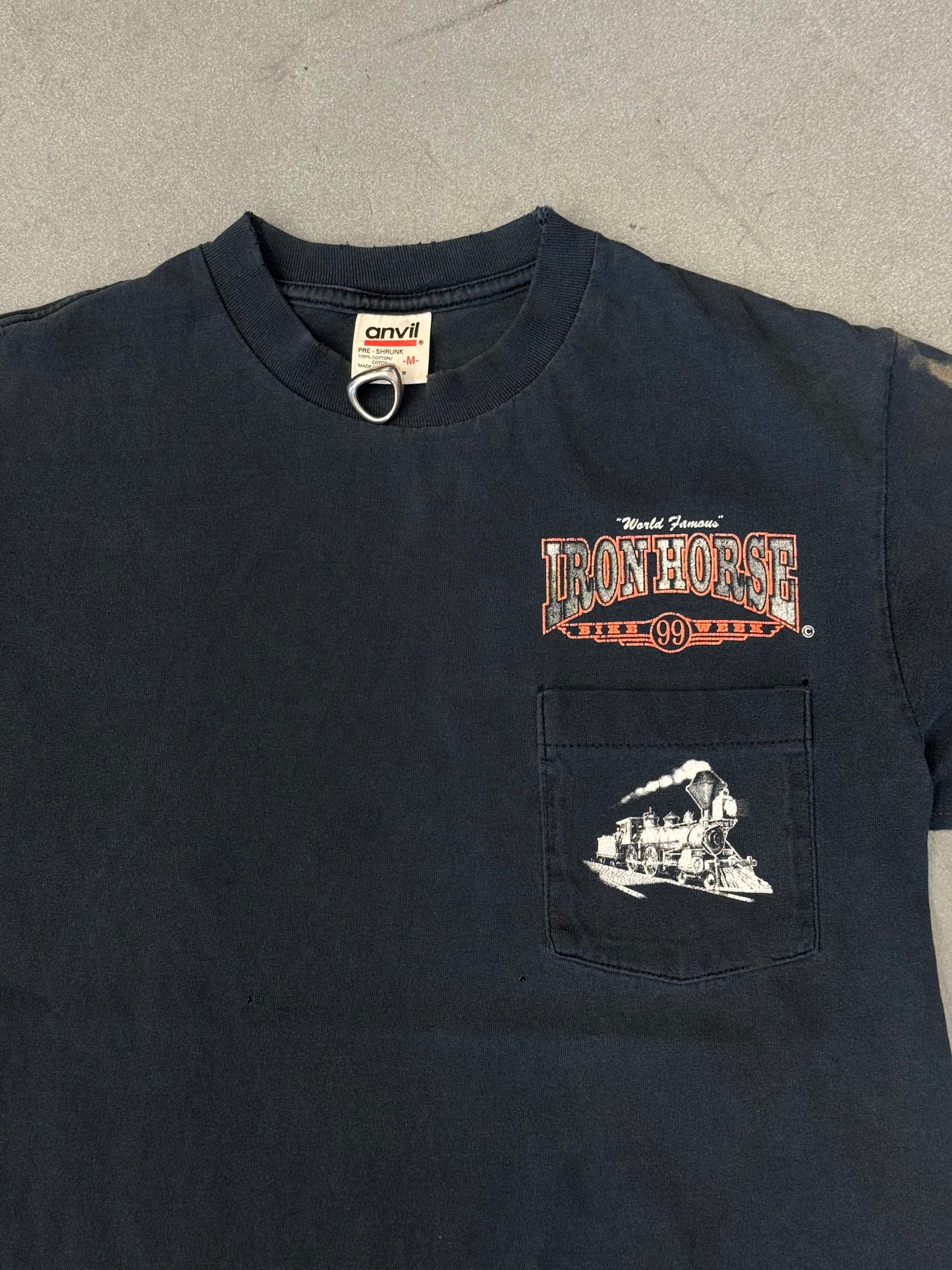 1999 IRON HORSE SALOON BIKE WEEK ORMOND BEACH, FL TRAIN POCKET TEE (ANVIL TAG)