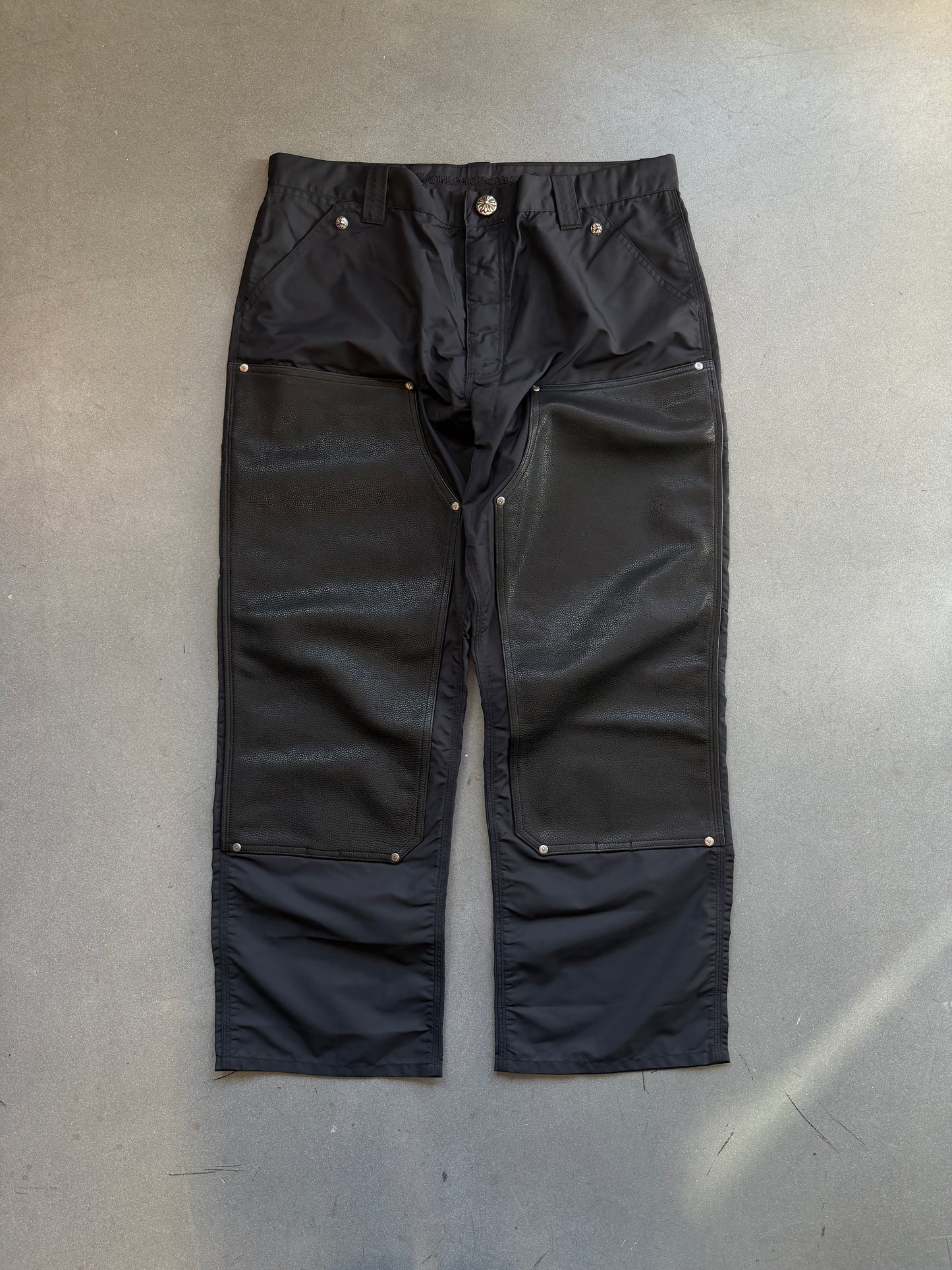 CHROME HEARTS CARPENTER DOUBLE KNEE NYLON/LEATHER PANTS (36)