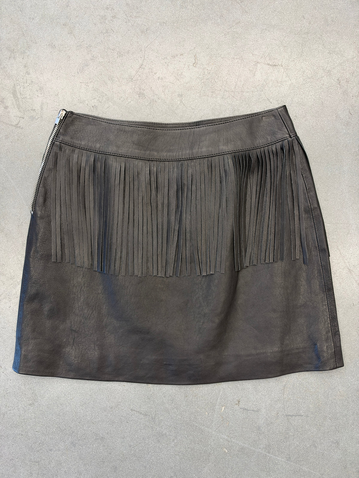 2015 SAINT LAURENT PARIS LEATHER FRINGE SKIRT