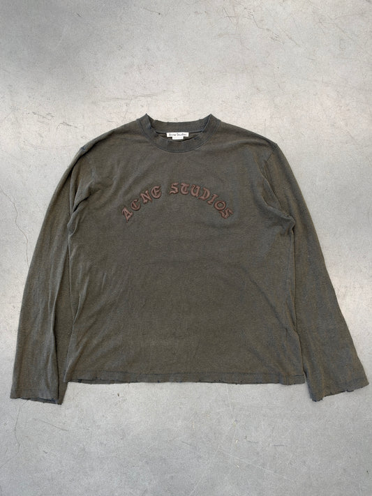 FW24 ACNE STUDIOS LEATHER LOGO LONG SLEEVE TEE - FADED BLACK