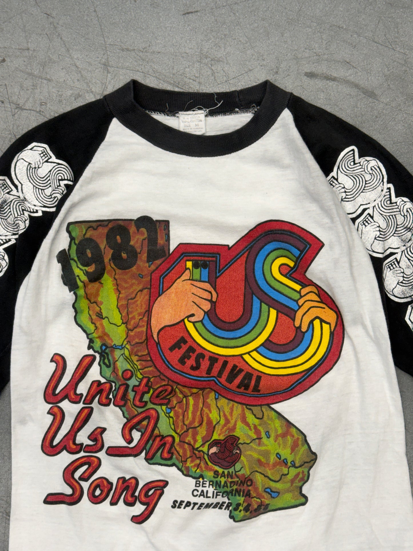 1982 THE US FESTVIAL 'UNITE US IN SONG' RAGLAN TEE (100% COTTON TAG)