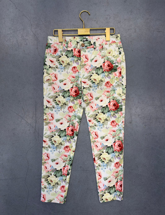 2013 MIU MIU FLORAL PRINT DENIM PANTS