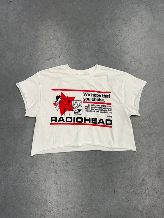 Y2K RADIOHEAD "WE HOPE THAT YOU CHOKE." CROPPED AND CUT SLEEVES TEE (PULLED TAG)