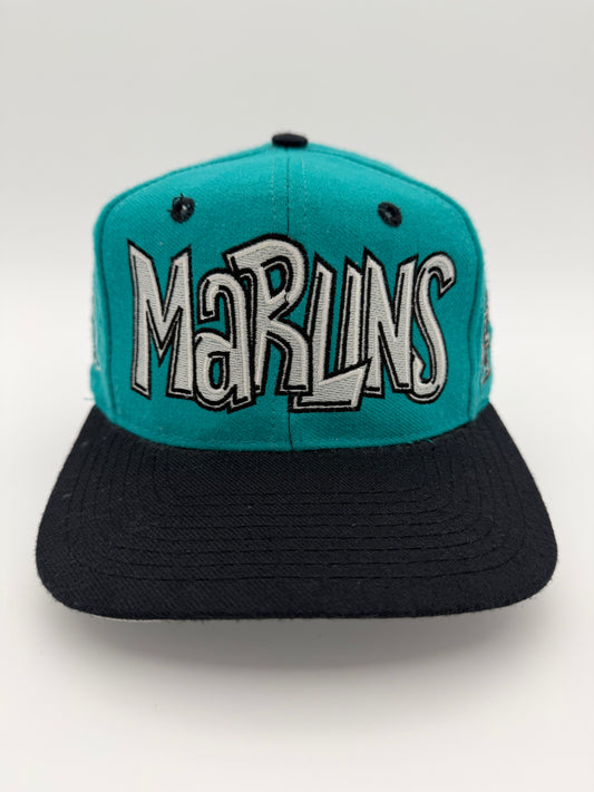 90'S FLORIDA MARLINS GRAFFITI SNAPBACK HAT TEAL/BLACK (GENUINE MERCHANDISE TAG)