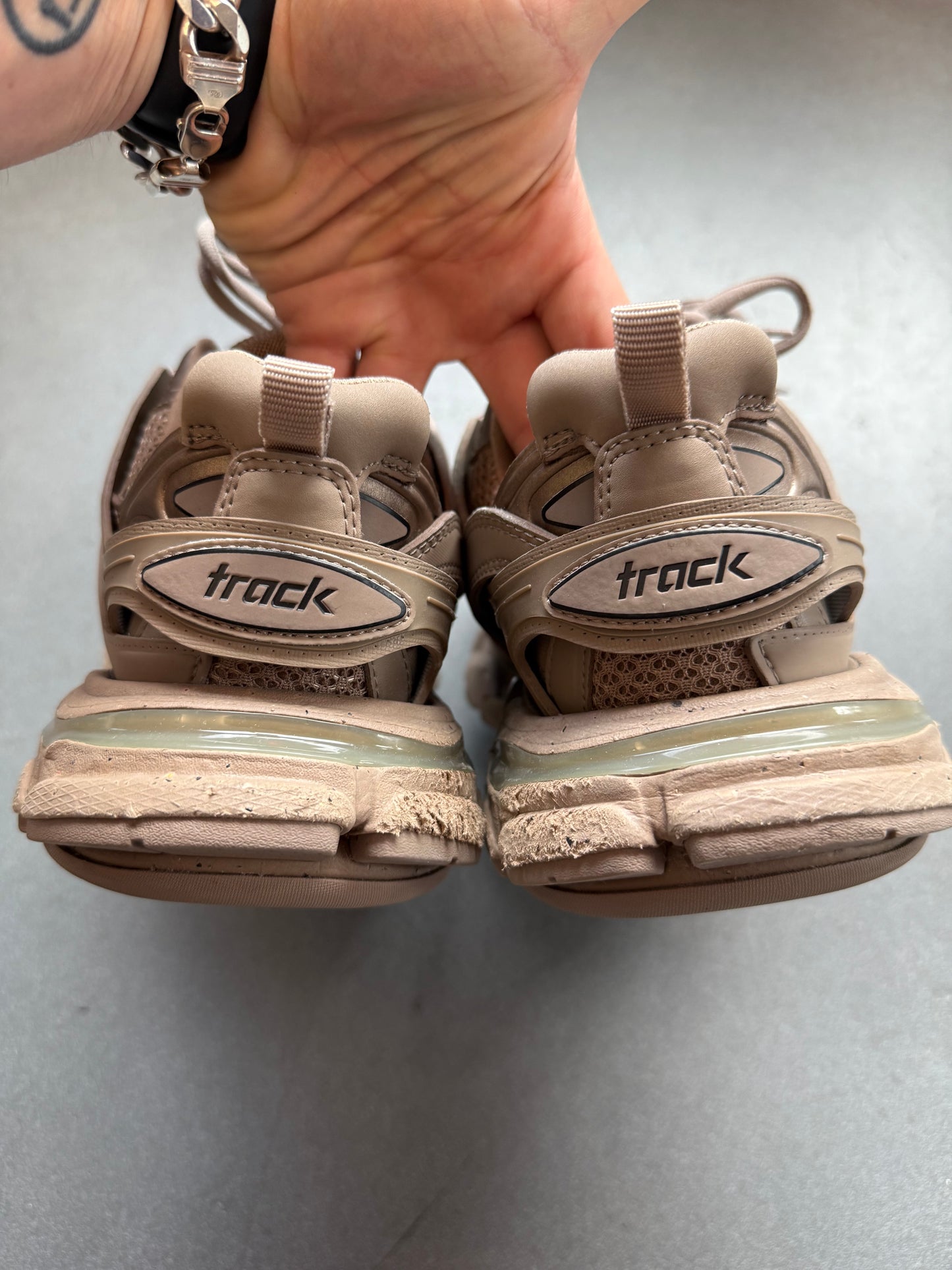 SIZE 37 BALENCIAGA WOMEN'S TRACK SNEAKER RECYCLED SOLE  "BEIGE" (PRE-OWNED NO BOX)