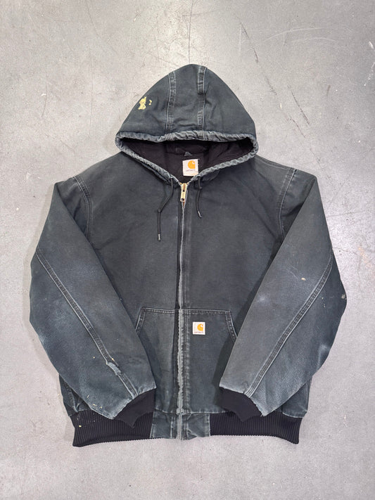 2000'S CARHARTT INSULATED CANVAS HOODIE - DARK GREEN (BLACK WAIST CUFF) (FADED TAGS XL)