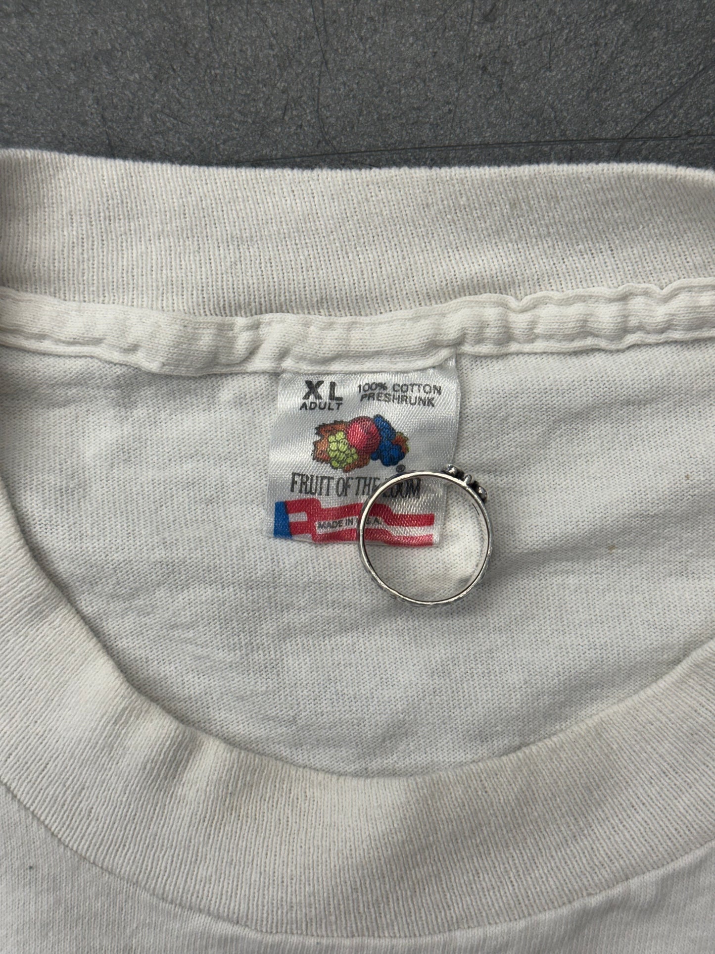 90S UNIVERSITY OF MIAMI SEBASTIAN CIRCLE LOGO FLAMES AOP TEE (FOTL TAG)