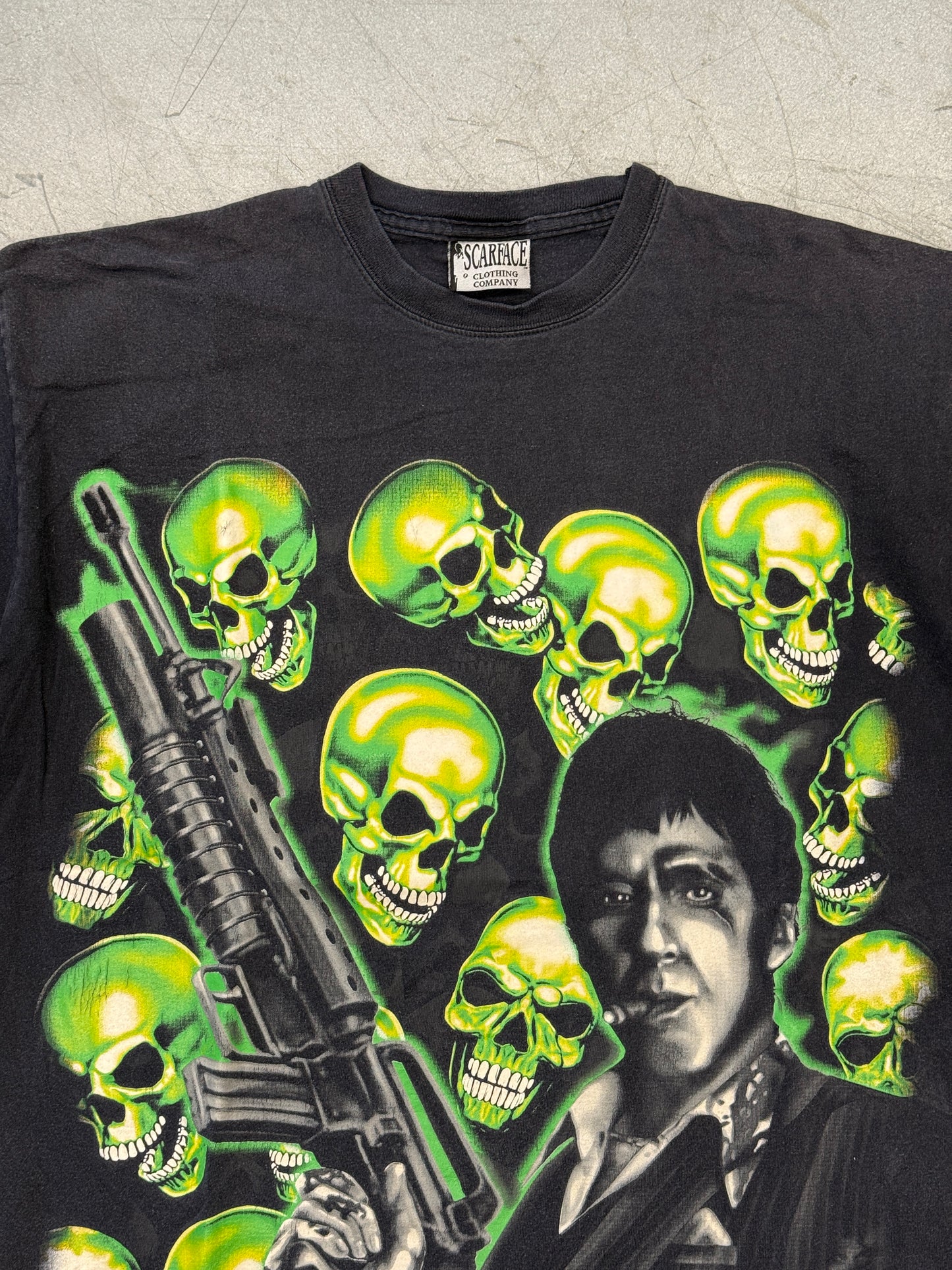 Y2K SCARFACE GREEN SKULL PILE TEE (SCARFACE TAG)
